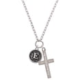 thumbnail image 1 of Delight Jewelry Silvertone Antiqued Round Seal - Initial - E - Everlasting Love Engraved Cross Zoey Necklace, 28", 1 of 4