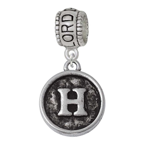 Delight Jewelry Silvertone Antiqued Round Seal - Initial - H - Lord Guide Me Charm Bead