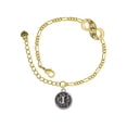 thumbnail image 1 of Delight Jewelry Silvertone Antiqued Round Seal - Initial - I - Gold-tone Paw Infinity Link Chain Bracelet, 6"+2" Extender, 1 of 3