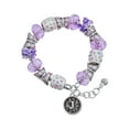 thumbnail image 1 of Delight Jewelry Silvertone Antiqued Round Seal - Initial - J - Purple Butterfly Bead Charm Bracelet, 7"+1" Extender, 1 of 5