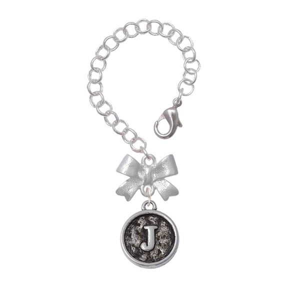 Delight Jewelry Silvertone Antiqued Round Seal - Initial - J - Silvertone Bow Charm Accessory for Tumblers and Thermal Cups