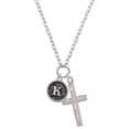 thumbnail image 1 of Delight Jewelry Silvertone Antiqued Round Seal - Initial - K - I Have Plans for You Engraved Cross Zoey Necklace, 28", 1 of 4