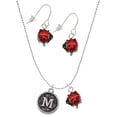 thumbnail image 1 of Delight Jewelry Silvertone Antiqued Round Seal - Initial - M - Red Lucky Ladybug Necklace and Dangle Earrings Set, 1 of 6