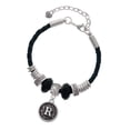 thumbnail image 1 of Delight Jewelry Silvertone Antiqued Round Seal - Initial - R - Daughter Celtic Knot Leather Bead Bracelet, 7"+2" Extender, 1 of 4