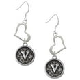 thumbnail image 1 of Delight Jewelry Silvertone Antiqued Round Seal - Initial - V - Open Heart French Earrings, 1 of 4