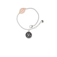 thumbnail image 1 of Delight Jewelry Silvertone Antiqued Round Seal - Initial - V - - Rose Goldtone Leaf Delicate Bracelet, 6.25+1.75", 1 of 4