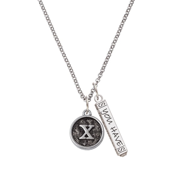 Delight Jewelry Silvertone Antiqued Round Seal - Initial - X - Silvertone Live the Life You Have Imagined Bar Charm Necklace, 23"