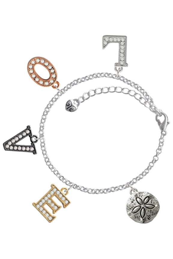 Silvertone Antiqued Sand Dollar Multi-Colored Crystal Love Charm Bracelet