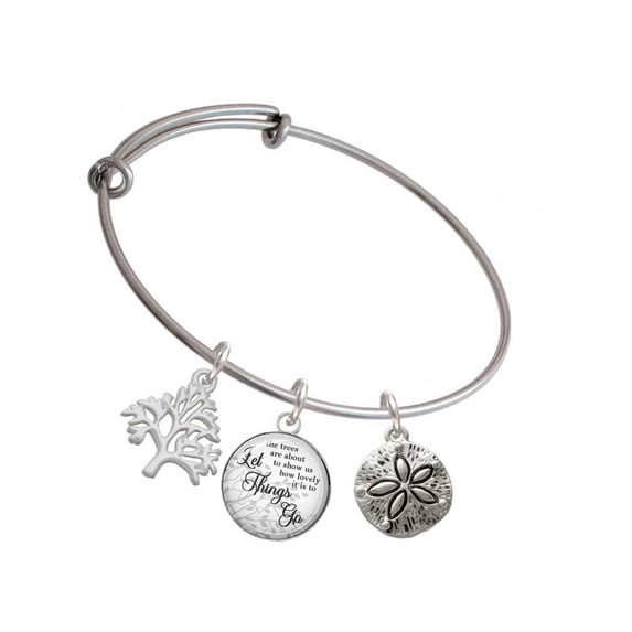 Delight Jewelry Silvertone Antiqued Sand Dollar Silvertone Let Things Go Tree Charm Bangle Bracelet