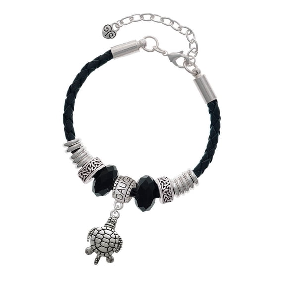 Delight Jewelry Silvertone Antiqued Sea Turtle Daughter Celtic Knot Leather Bead Bracelet, 7"+2" Extender