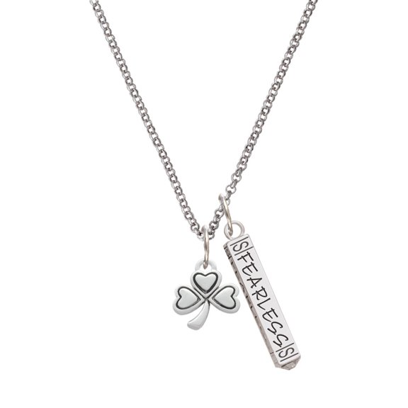 Delight Jewelry Silvertone Antiqued Shamrock Silvertone Fearless Bar Charm Necklace, 23"