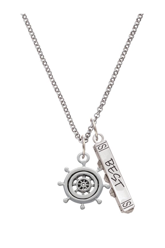 Silvertone Antiqued Ship Wheel Silvertone Best Friends Forever Bar Charm Necklace, 23"
