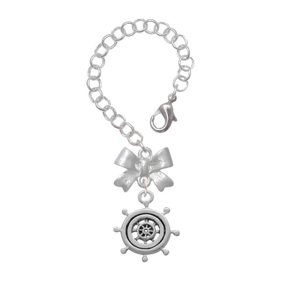 Delight Jewelry Silvertone Antiqued Ship Wheel - Silvertone Bow Charm Accessory for Tumblers and Thermal Cups