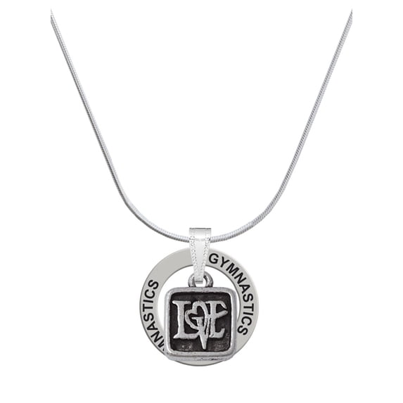 Delight Jewelry Silvertone Antiqued Square Seal - Love with Heart Gymnastics Ring Charm Necklace, 18"