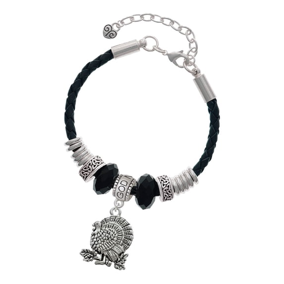 Delight Jewelry Silvertone Antiqued Turkey Godmother Celtic Knot Leather Bead Bracelet, 7"+2" Extender
