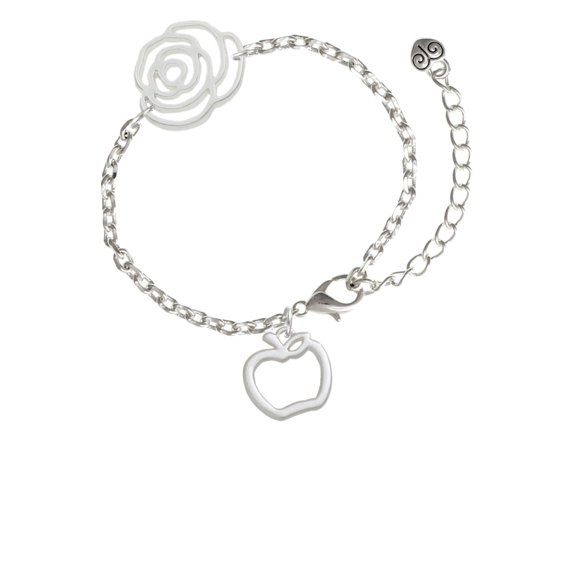 Delight Jewelry Silvertone Apple Outline Silver-tone Flower Link Chain Bracelet, 6.75"+2" Extender