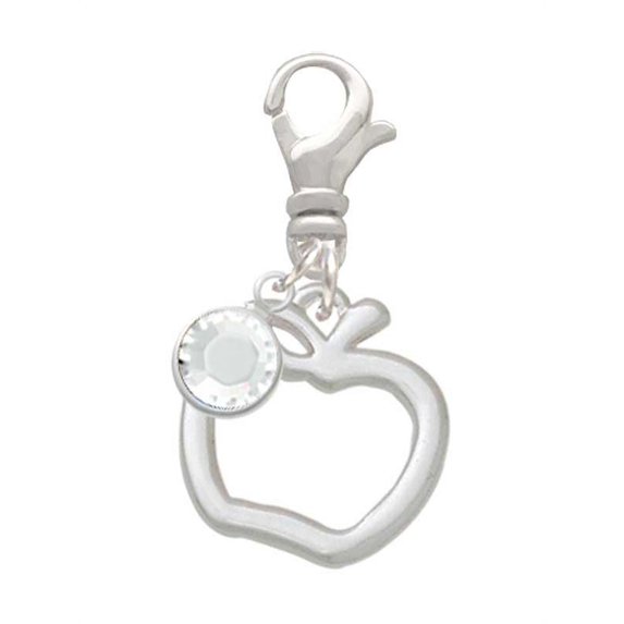 Delight Jewelry Silvertone Apple Outline - Silvertone Clip on Charm with Clear Crystal Drop
