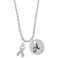 thumbnail image 1 of Delight Jewelry Silvertone Awareness Ribbon Silvertone Script Initial Disc - A - Charm Necklace, 20"+3", 1 of 4