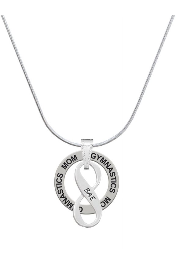Silvertone BAE Infinity Sign Gymnastics Mom Ring Charm Necklace, 18"