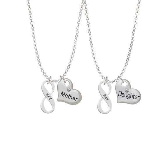 Delight Jewelry Silvertone BAE Infinity Sign Mother & Daughter Heart Necklaces (Set of 2), 19"+2"
