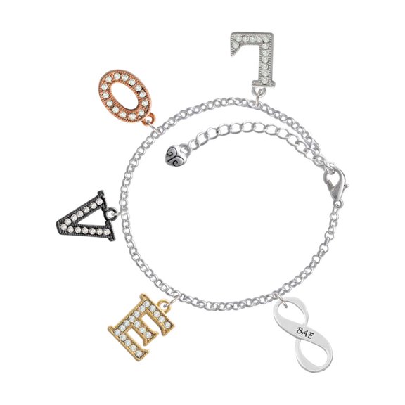 Delight Jewelry Silvertone BAE Infinity Sign Multi-Colored Crystal Love Charm Bracelet