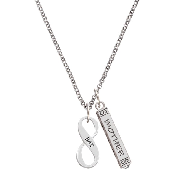 Delight Jewelry Silvertone BAE Infinity Sign Silvertone Mother Daughter Bar Charm Necklace, 23"