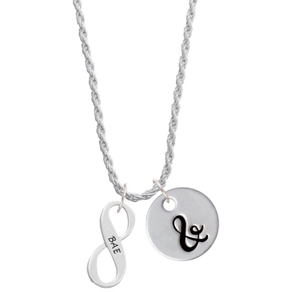 Delight Jewelry Silvertone BAE Infinity Sign Silvertone Script Initial Disc - & - Charm Necklace, 20"+3"