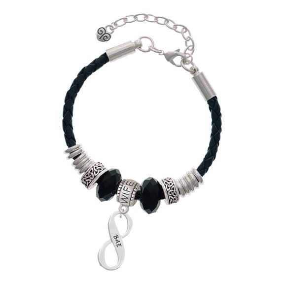 Delight Jewelry Silvertone BAE Infinity Sign Wife Celtic Knot Leather Bead Bracelet, 7"+2" Extender