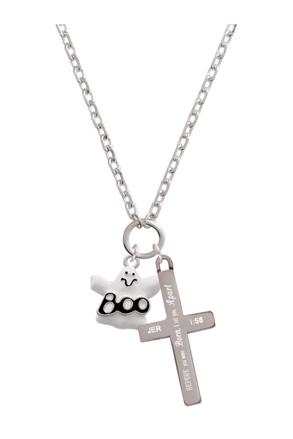 Silvertone BOO Ghost I Set You Apart Engraved Cross Zoey Necklace, 28"