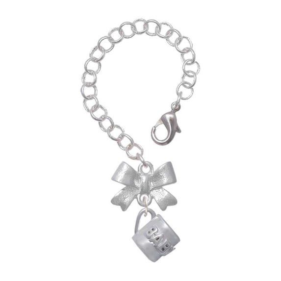 Delight Jewelry Silvertone Baby Cup with Crystal - Silvertone Bow Charm Accessory for Tumblers and Thermal Cups
