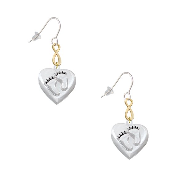 Delight Jewelry Silvertone Baby Feet Heart Locket Gold Tone Infinity French Earrings