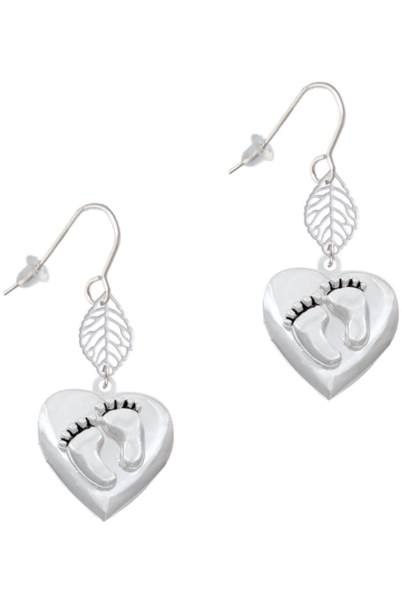 Silvertone Baby Feet Heart Locket Silvertone Leaf French Earrings