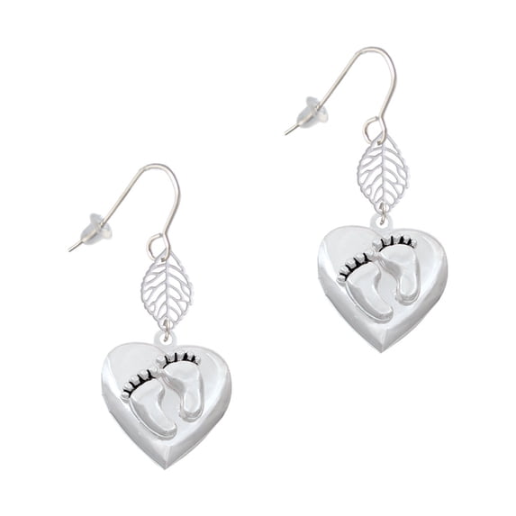 Delight Jewelry Silvertone Baby Feet Heart Locket Silvertone Leaf French Earrings