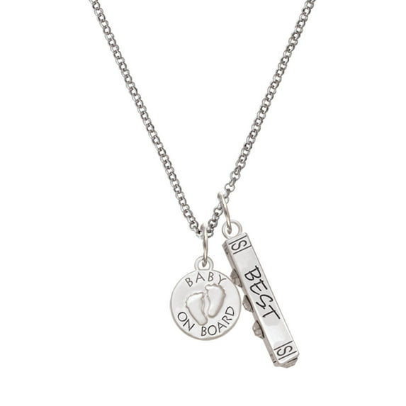 Delight Jewelry Silvertone Baby on Board with Feet Silvertone Best Friends Forever Bar Charm Necklace, 23"
