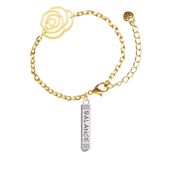 Delight Jewelry Silvertone Balance Bar Gold-tone Flower Link Chain Bracelet, 6.75"+2" Extender