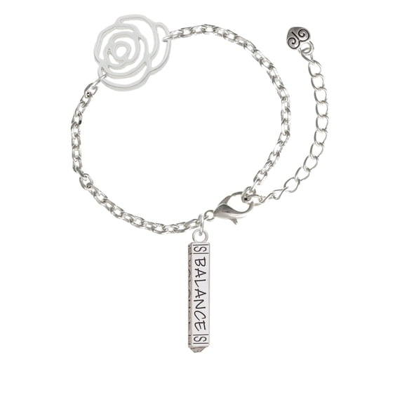 Delight Jewelry Silvertone Balance Bar Silver-tone Flower Link Chain Bracelet, 6.75"+2" Extender