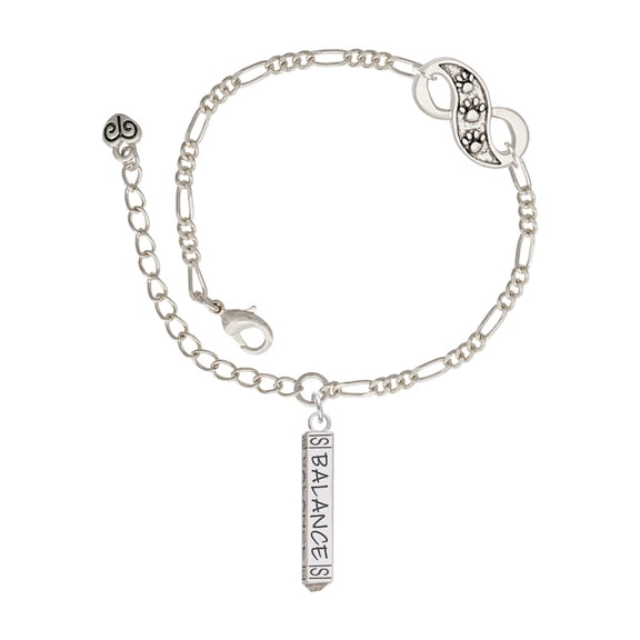 Delight Jewelry Silvertone Balance Bar Silver-tone Paw Infinity Link Chain Bracelet, 6"+2" Extender