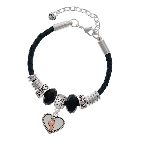 Delight Jewelry Silvertone Ballet Shoe in Heart Middle Sister Celtic Knot Leather Bead Bracelet, 7"+2" Extender