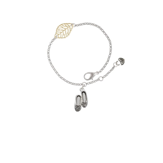 Delight Jewelry Silvertone Ballet Slippers - Goldtone Leaf Delicate Bracelet, 6.25+1.75"