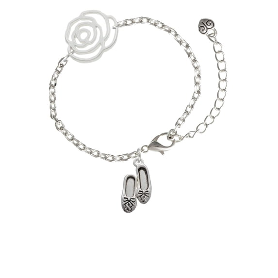 Delight Jewelry Silvertone Ballet Slippers Silver-tone Flower Link Chain Bracelet, 6.75"+2" Extender