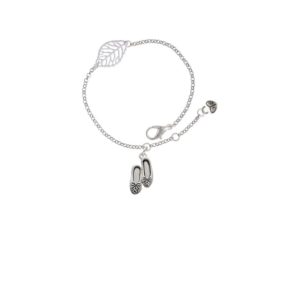 Delight Jewelry Silvertone Ballet Slippers - Silvertone Leaf Delicate Bracelet, 6.25+1.75"
