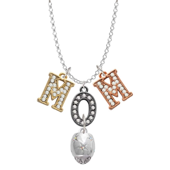 Delight Jewelry Silvertone Barrel with AB Clear Crystal Stars Spinner Multi-Colored Crystal Mom Charm Necklace