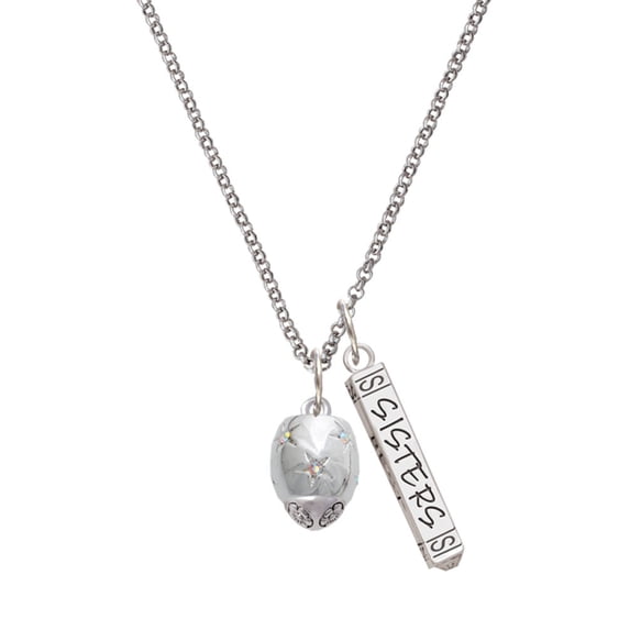 Delight Jewelry Silvertone Barrel with AB Clear Crystal Stars Spinner Silvertone Sisters Best Friends Forever Bar Charm Necklace, 23"