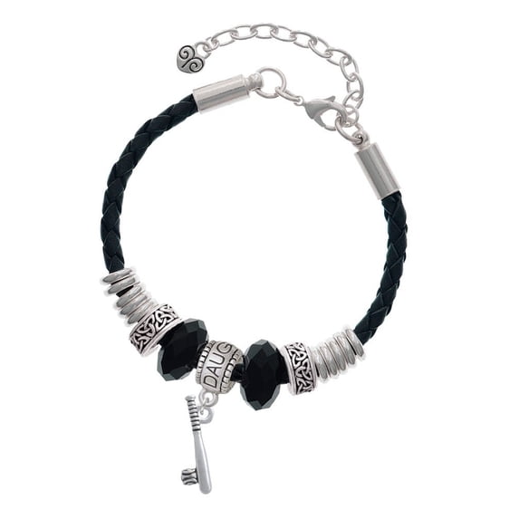 Delight Jewelry Silvertone Baseball Bat and Ball Daughter Celtic Knot Leather Bead Bracelet, 7"+2" Extender