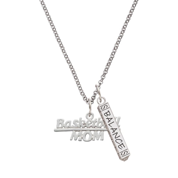 Delight Jewelry Silvertone Basketball Mom Silvertone Balance Bar Charm Necklace, 23"