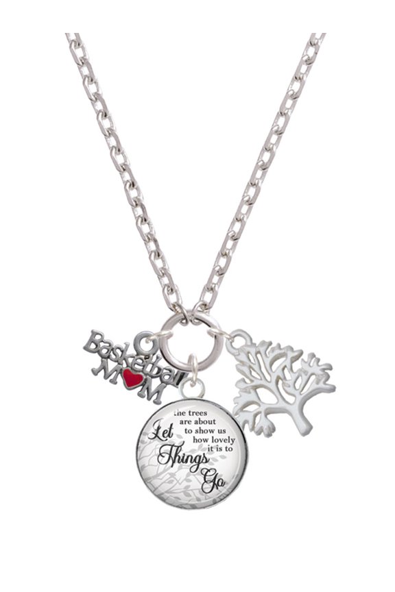 Silvertone Basketball Mom with Red Heart Let Things Go Fall Zoey Charm Necklace, 28"