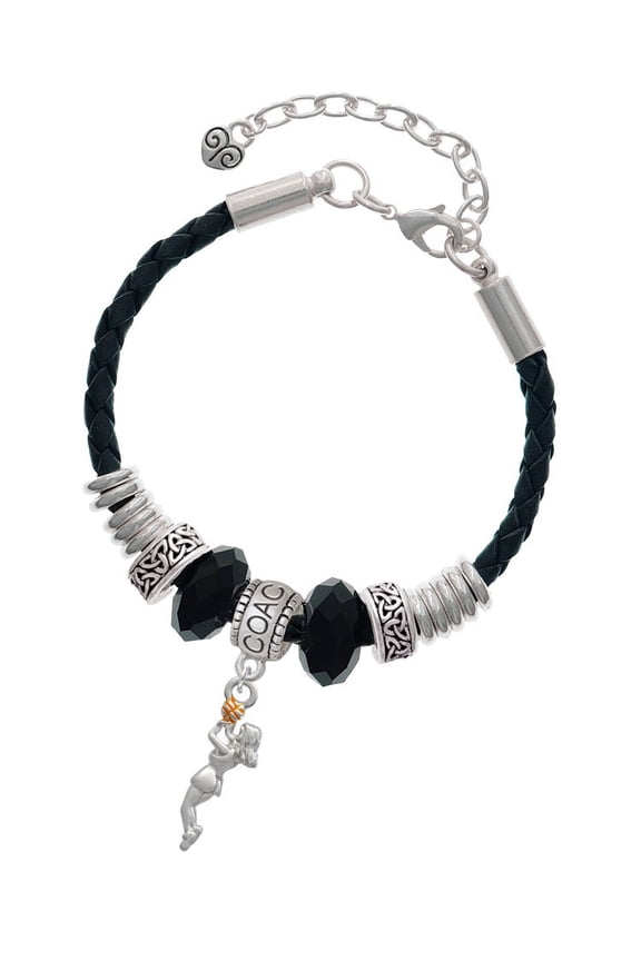 Silvertone Basketball Player Girl Coach Celtic Knot Leather Bead Bracelet, 7"+2" Extender
