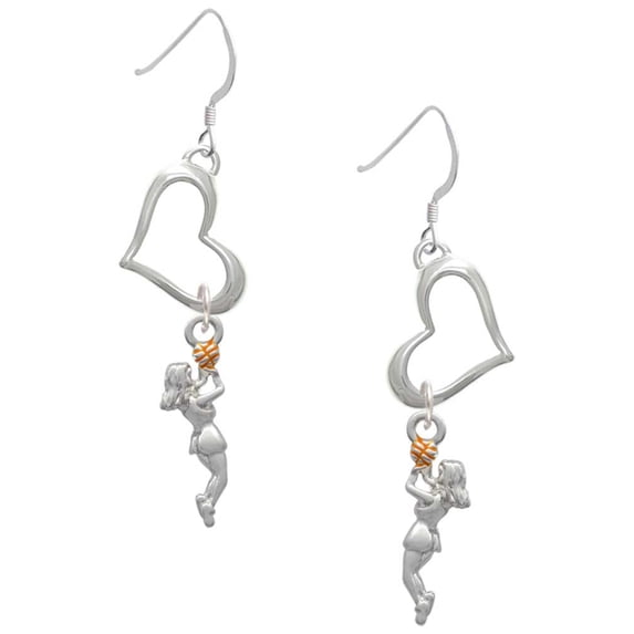 Delight Jewelry Silvertone Basketball Player Girl Open Heart French Earrings
