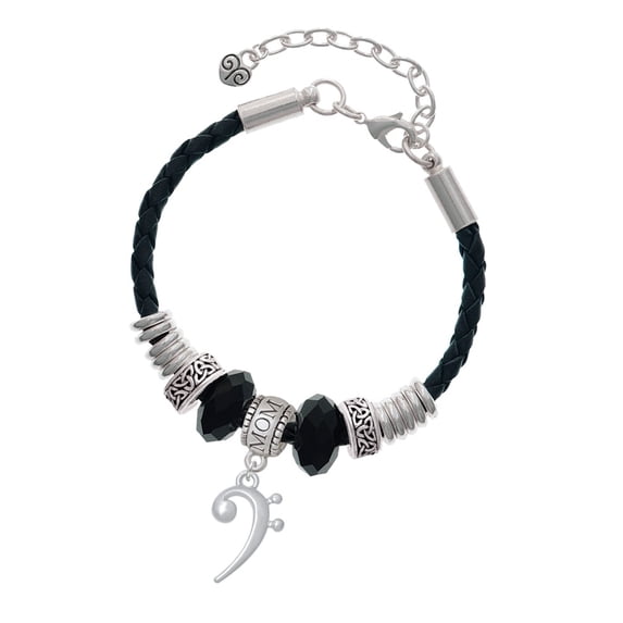 Delight Jewelry Silvertone Bass Clef Mom Celtic Knot Leather Bead Bracelet, 7"+2" Extender