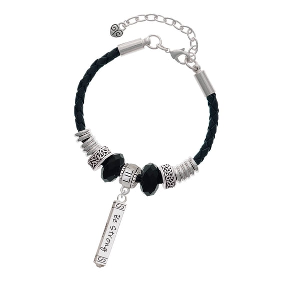 Delight Jewelry Silvertone Be Strong and Courageous Bar Big Sister Celtic Knot Leather Bead Bracelet, 7"+2" Extender